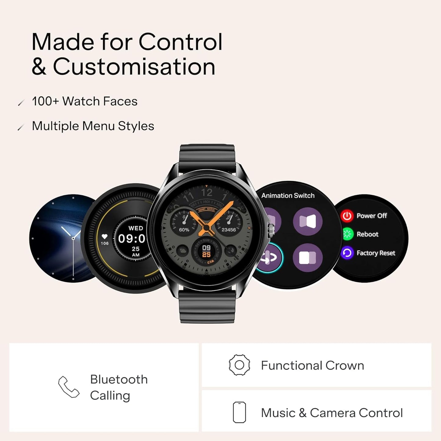 Boat Ultima Aeris 1.43" AMOLED Display, 1000 nits Brightness, Ultra Slim 8mm Metal Build, IP68, Auto HR & SpO2 Monitoring, Sleep & Stress Tracking, Stylish Smartwatch for Men & Women (Active Black)