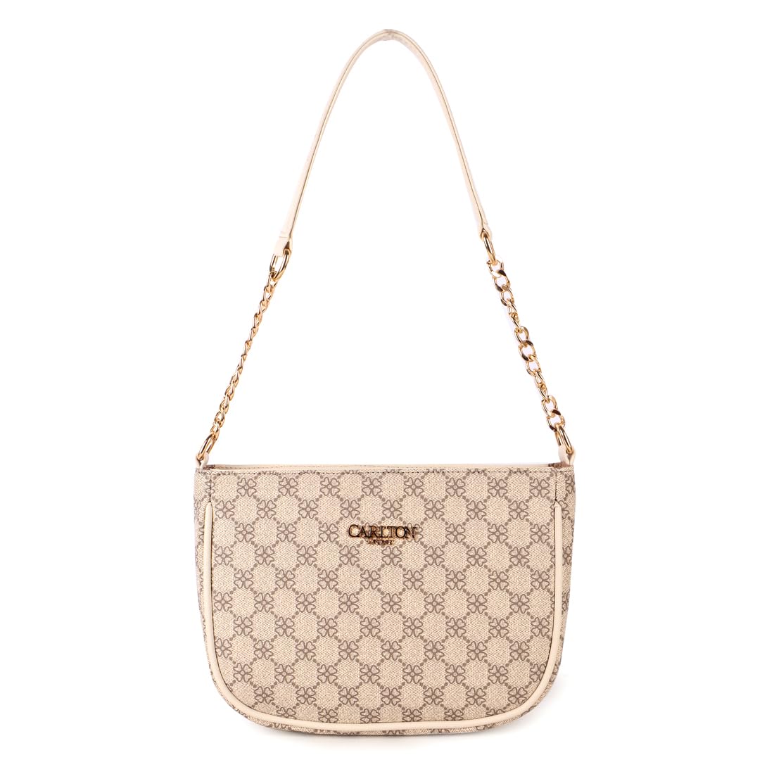 Carlton London Women's Beige Signature Crossbody Bag with Gold Chain Strap