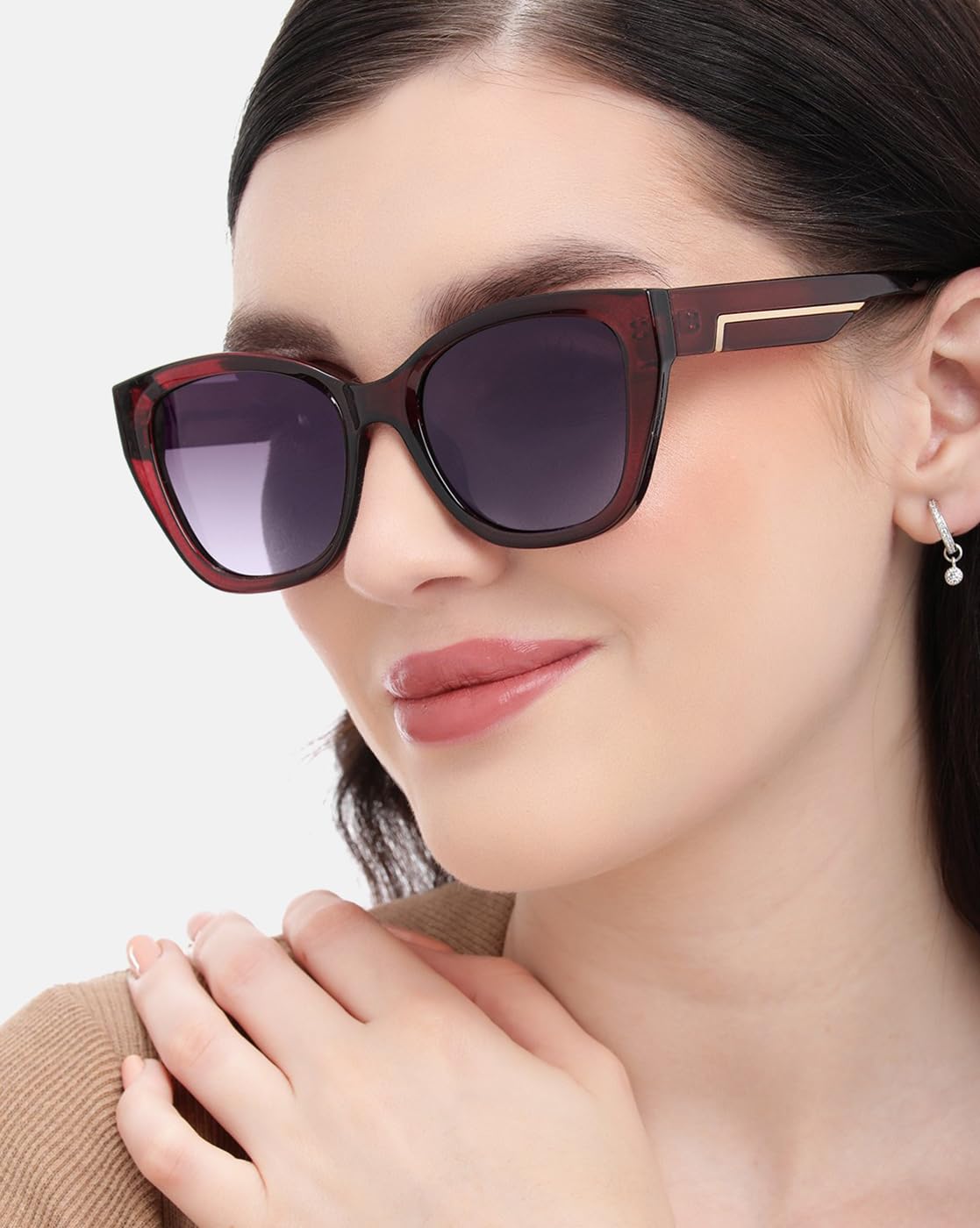Red with Gold Toned and Polarised Lens Cat Eye Sunglass for women