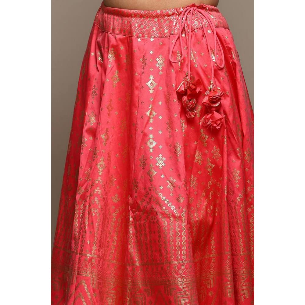 BIBA Women Poly Tafetta;Cotton Blend Lehenga Choli Readymade Coral Pink S