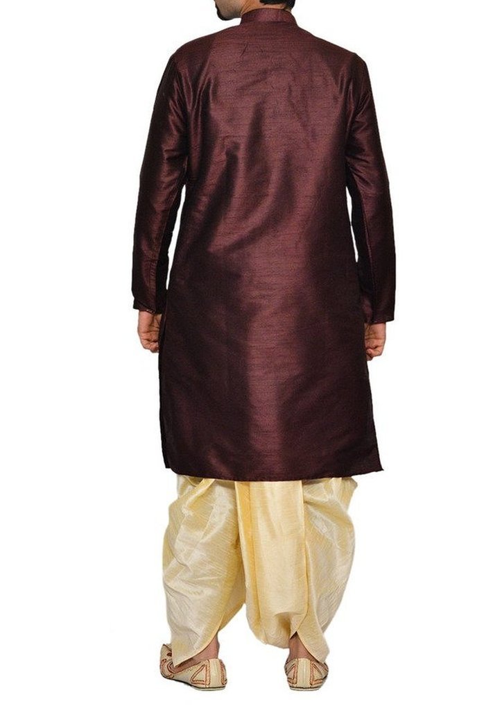 Royal Kurta Men's Art Silk Blend Dhoti Kurta Set_Brown