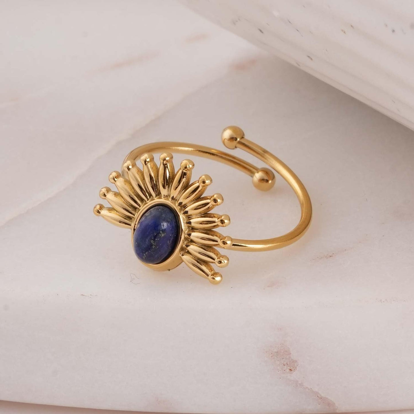 PALMONAS Blue Stone Sunburst Adjustable Size Ring for Women - Gift for Girls & Women, Women's Jewellery | Waterproof & Anti Tarnish Rings