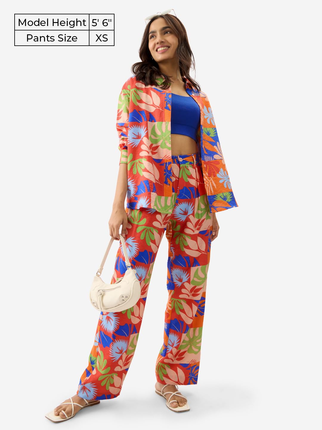 The Souled Store Leafy Charm Women and Girls Long Sleeve Collared Neck Button Down All Over Print Multicolor Oversize Fit Fashionable Trendy Boyfriend Shirts