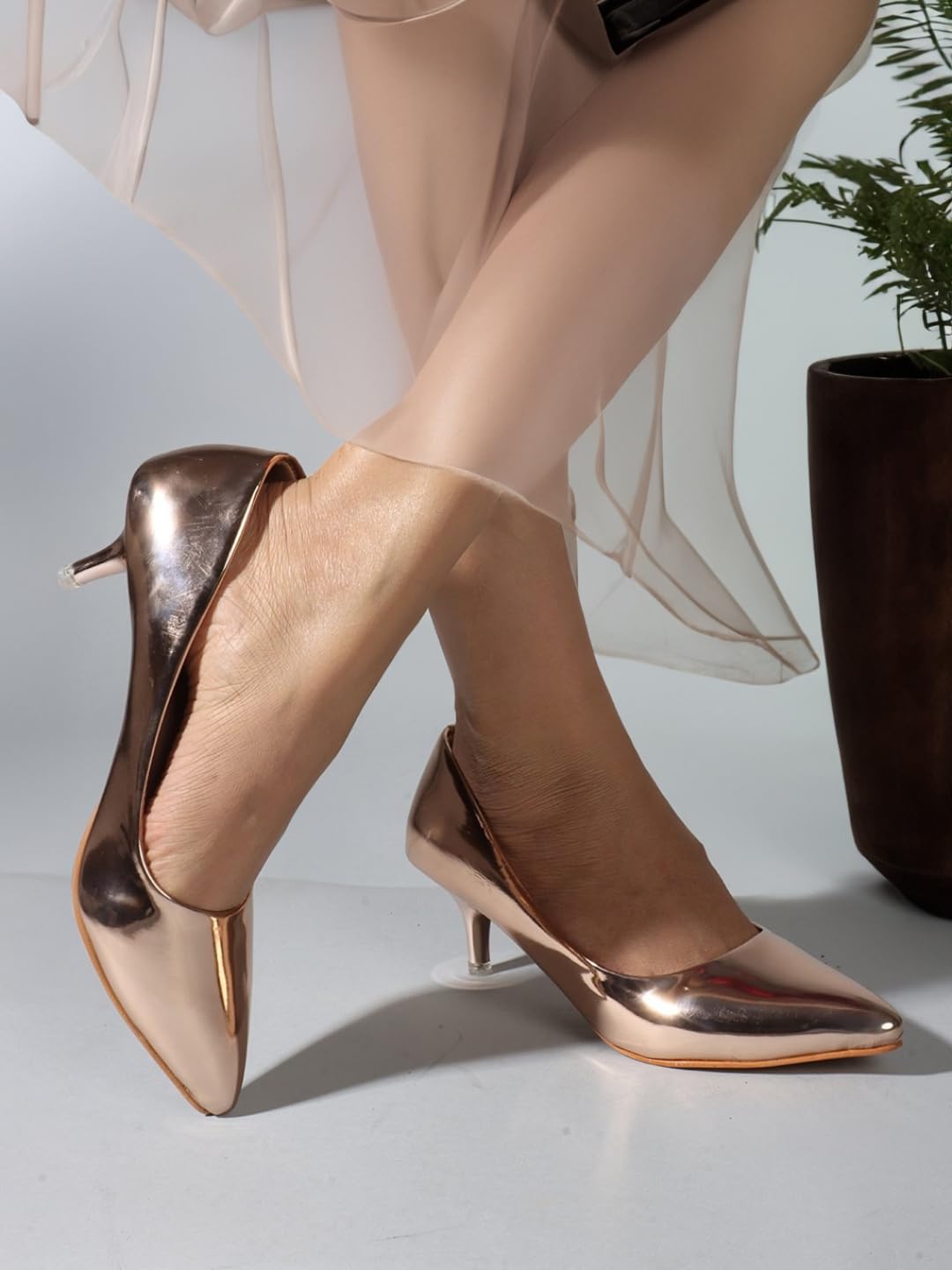 Carlton London Women Rose Gold Stylish Slip-on Pump Shoes with Stiletto Heels, Pointed Toe (39)