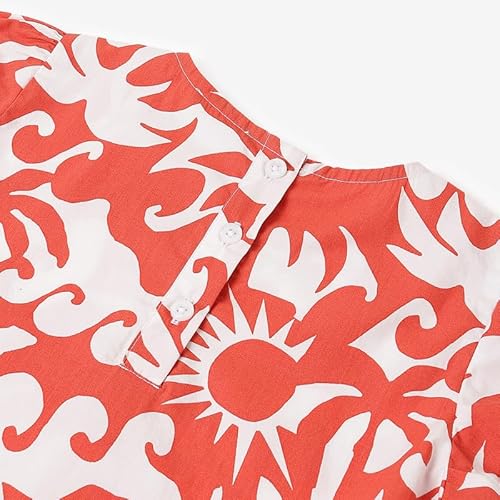 United Colors of Benetton Regular Fit Round Neck Abstract Summer Beach Curved Hem Dress Red