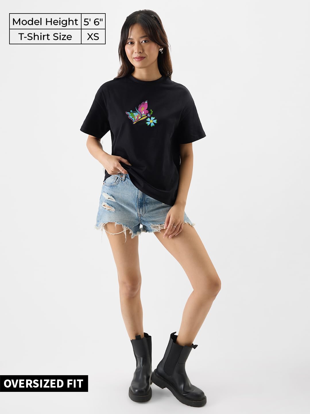 The Souled Store Wild & Free Women Oversized T-Shirts Oversized T Shirts for Women T-Shirt Girls Cotton Casual Half Sleeves Baggy Loose Fit Drop Shoulder Round Neck Back Printed Tshirt Branded