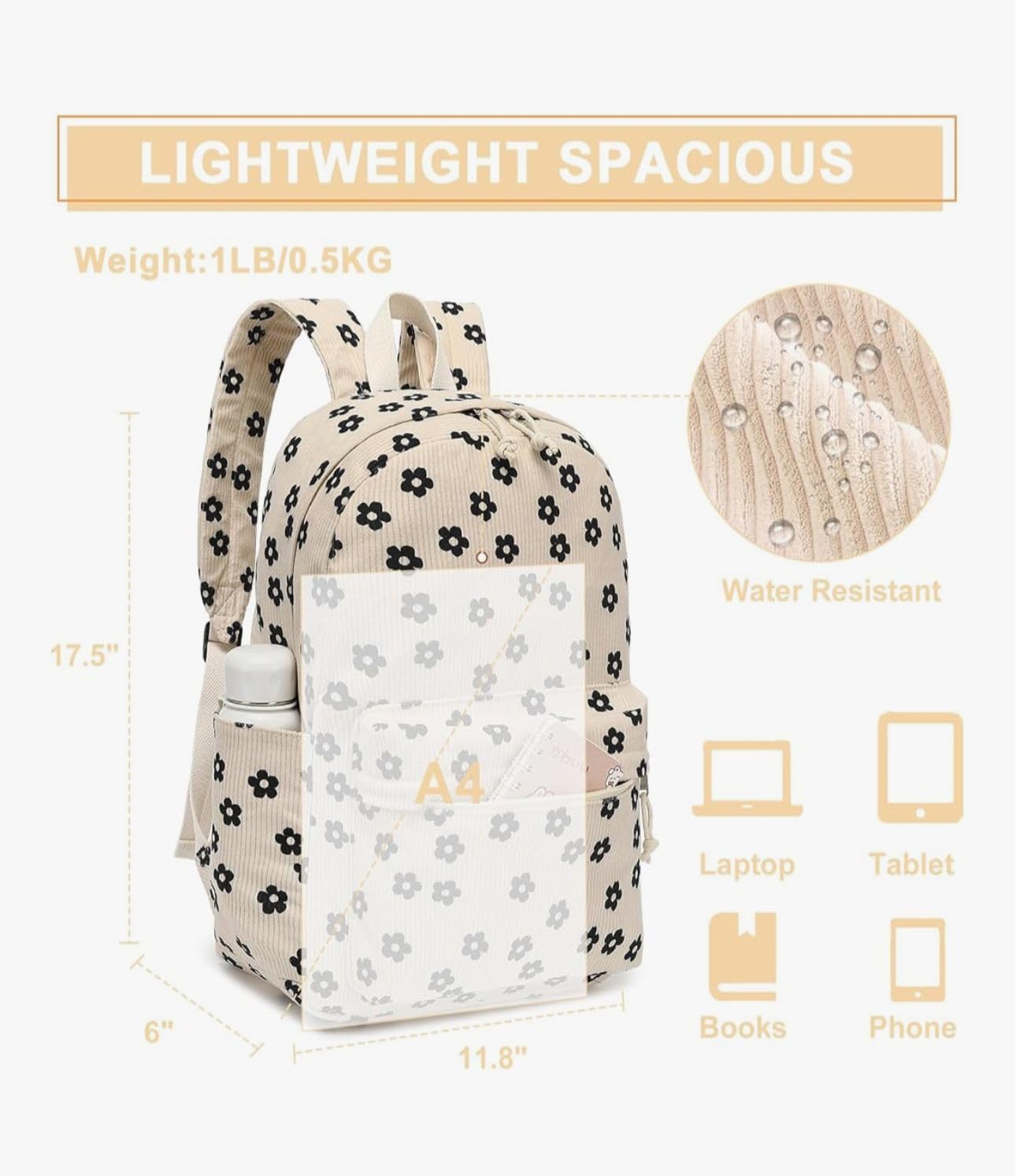 Satic Backpacks for Women/Men Stylish Trendy Casual College Backpacks, Designer School/College/Picnic Bag Backpack For Girls & Women (Floral beige)