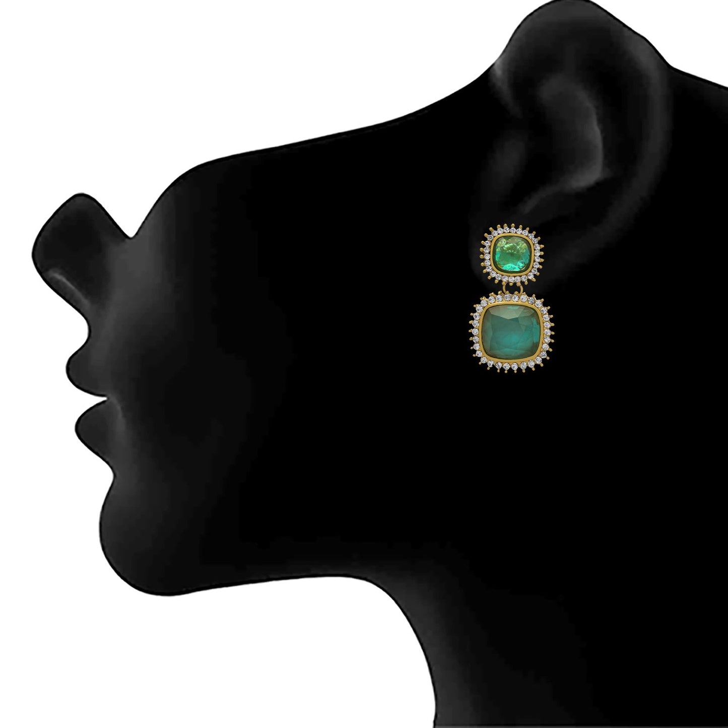 JFL - Fusion Ethnic One Gram Gold Plated Emerald Diamond Design Earring for Women and Girls (Green),Valentine