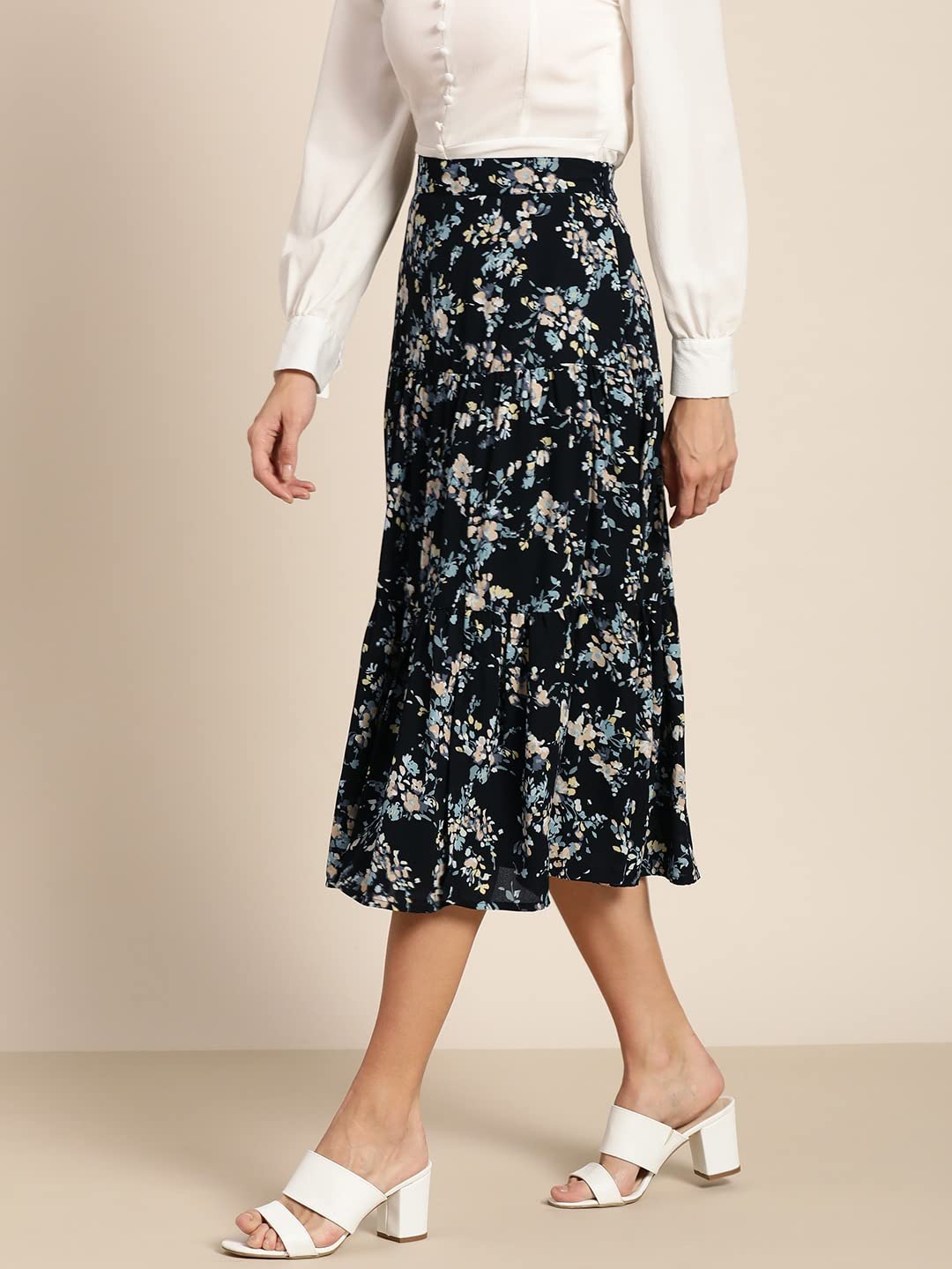 Marie Claire Polyester Womens Georgette Western Midi Skirt Black, XL