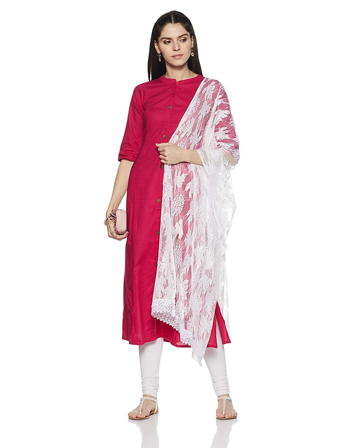 Weavers Villa White Floral Net Dupatta for Women, 2.10 Mtrs
