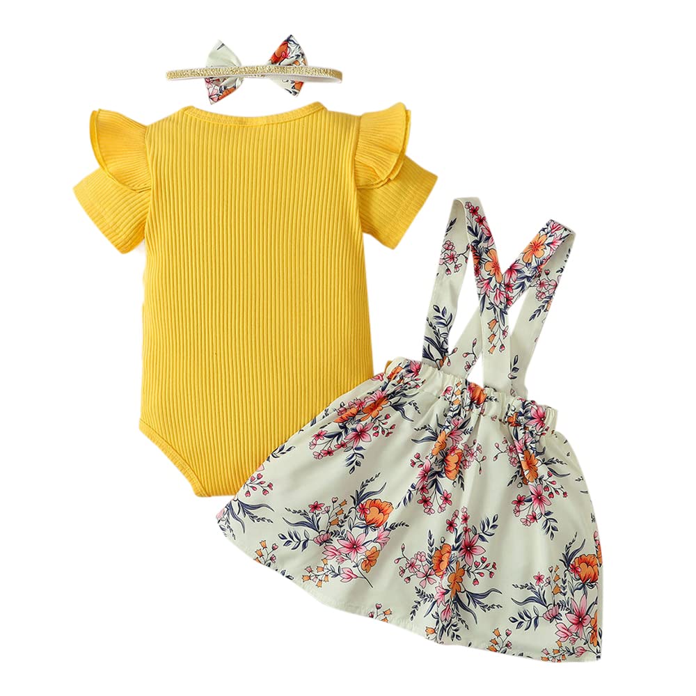 Hopscotch Baby Girls Cotton and Spandex Overall set in Yellow Color For Ages (12-18 Months)