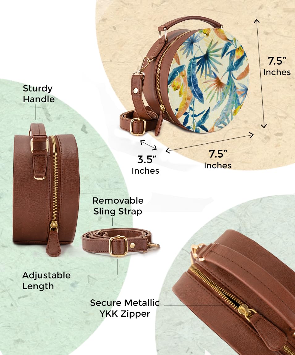 Kalankit Round Sling Bag for Women | Lightweight Vegan Leather Crossbody | Stylish Compact Purse | Crossbody Bags for Women | Valentine Gift for Girlfriend | Perspective Of Nature