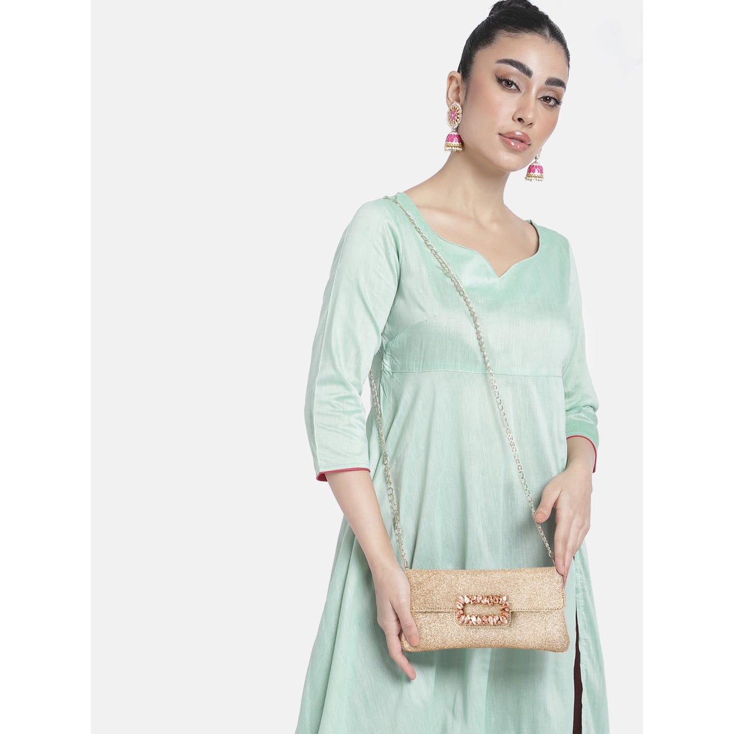 Peora Rose Gold Clutch Purses for Women Wedding Handmade Evening Handbags Party Bridal Clutch (C89C)