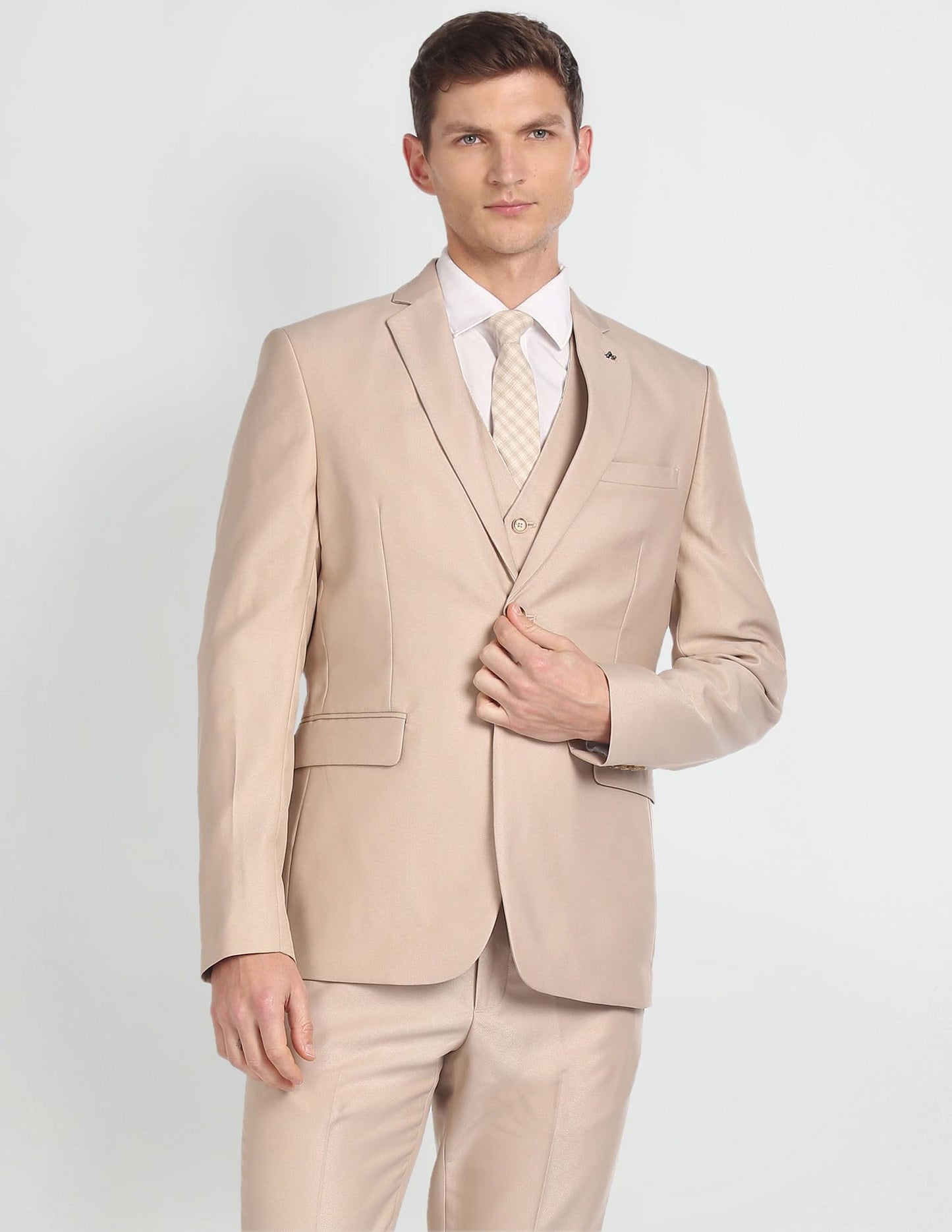 Arrow Men's Polyester Single Breasted Business Suit Pants Set (ARAGSU5541_Beige