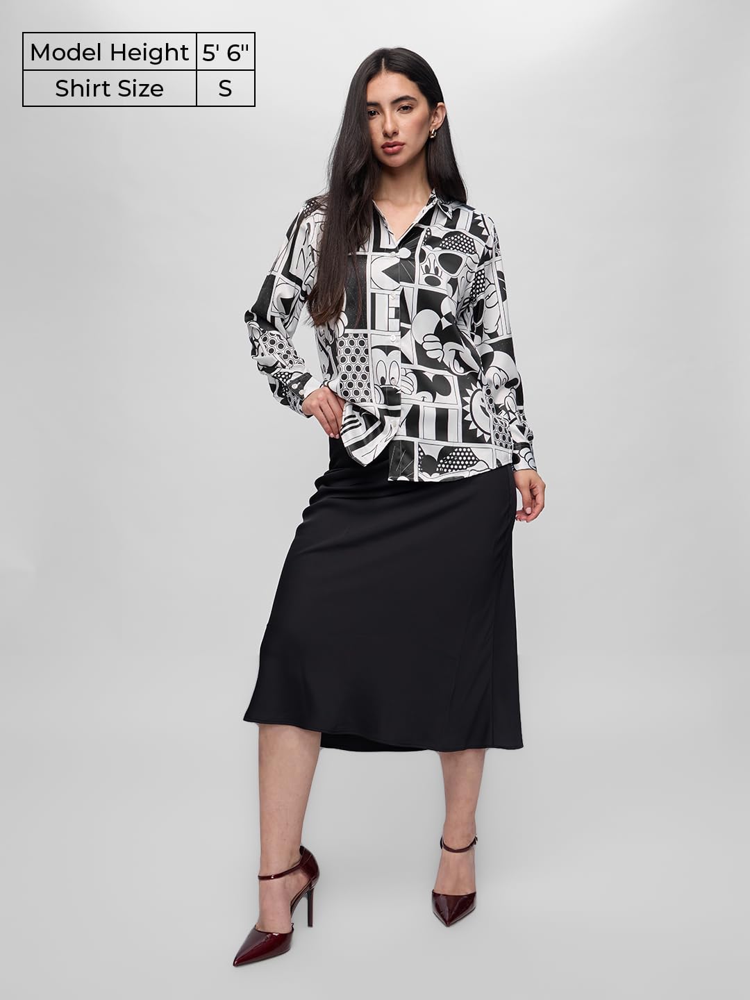 The Souled Store Official Mickey Mouse: Checkered Charm Women and Girls Long Sleeve Collared Neck All Over Print Button Front Regular Fit Shirts Multicolour