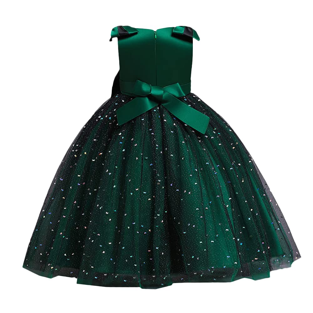 Hopscotch Girls Polyester Bow Applique Party Dress in Green Color For Ages 8-9 Years (XIP-4124427)