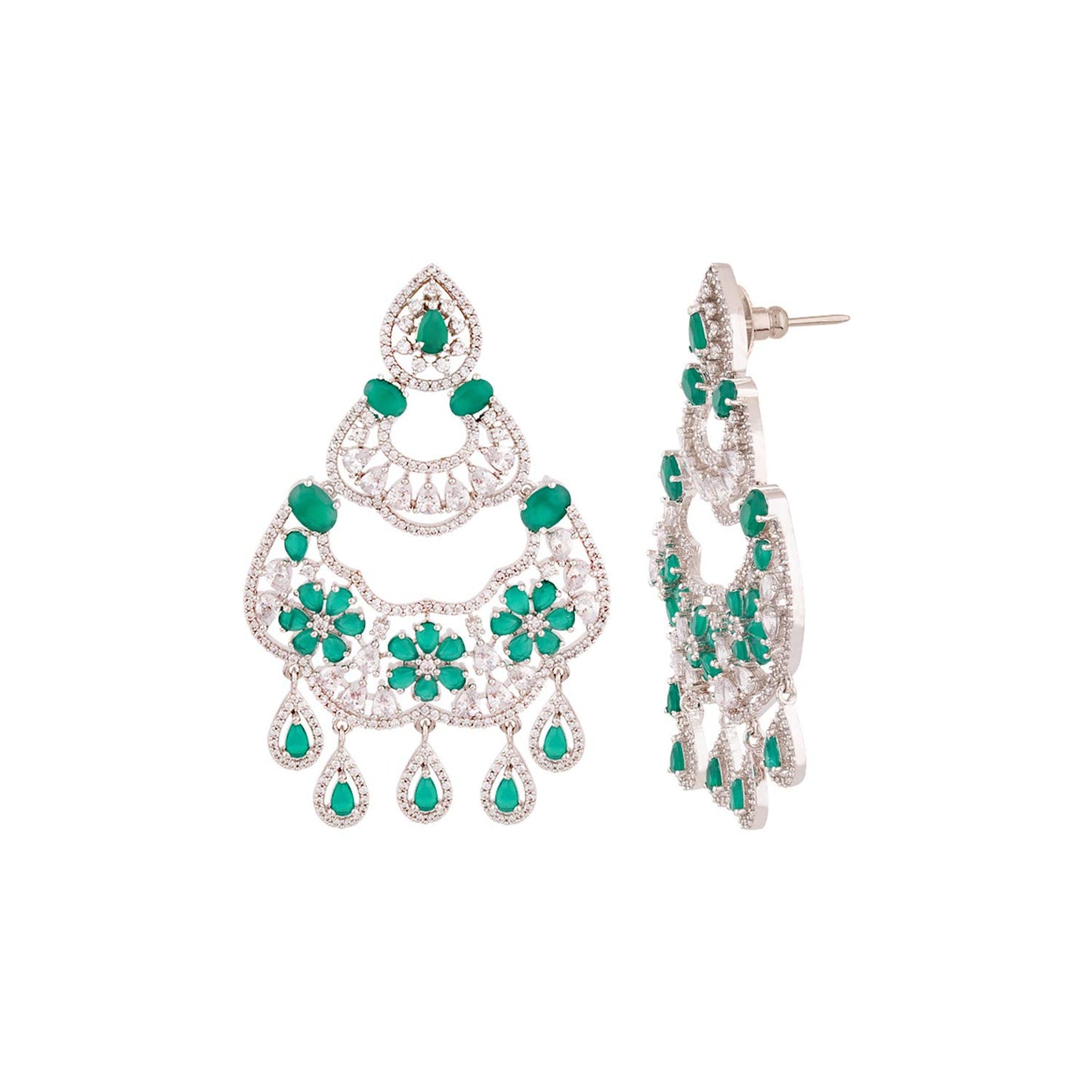 Voylla Green and White American Diamond CZ Gems Earrings
