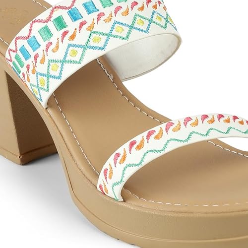 tresmode ATHENA White Women's Dress Block Heel Sandals in Size 4 UK / 37 EU