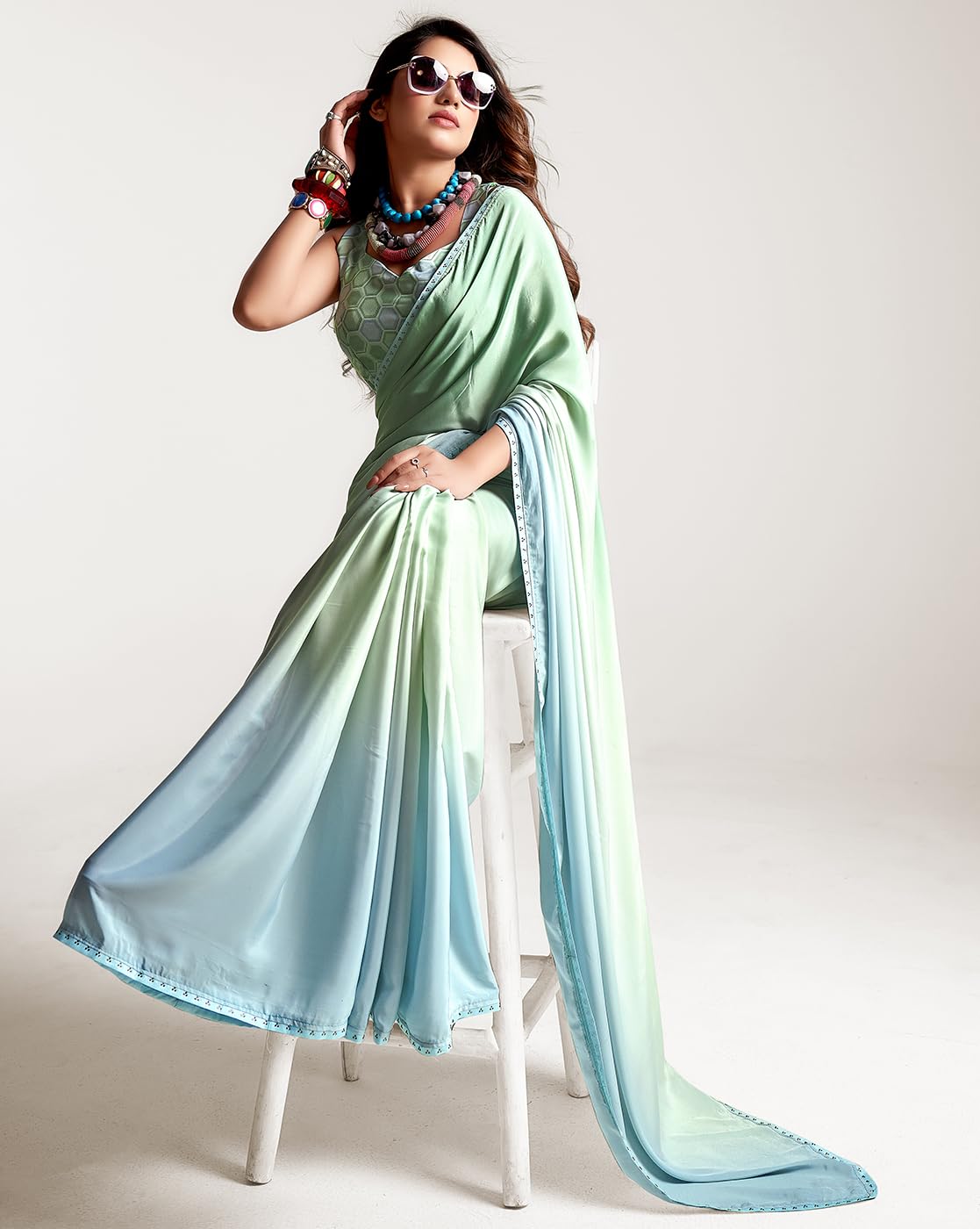 SANSKAR Off White Solid Padding Crepe Embroidered Border Saree