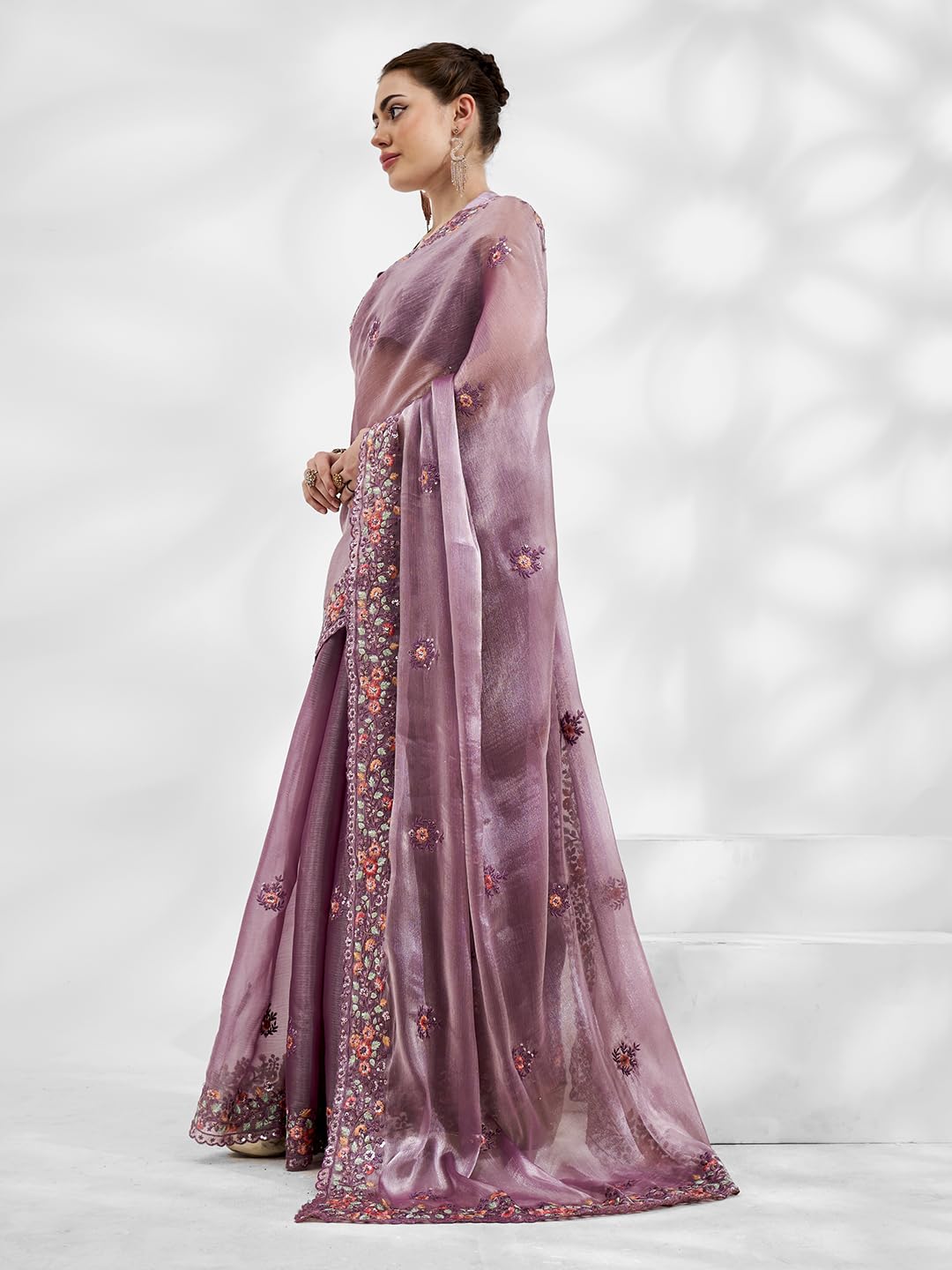ORHANS Women's Tissu Thread Embroidered Work Saree With Art Silk Matching Unstitched Blouse Piece