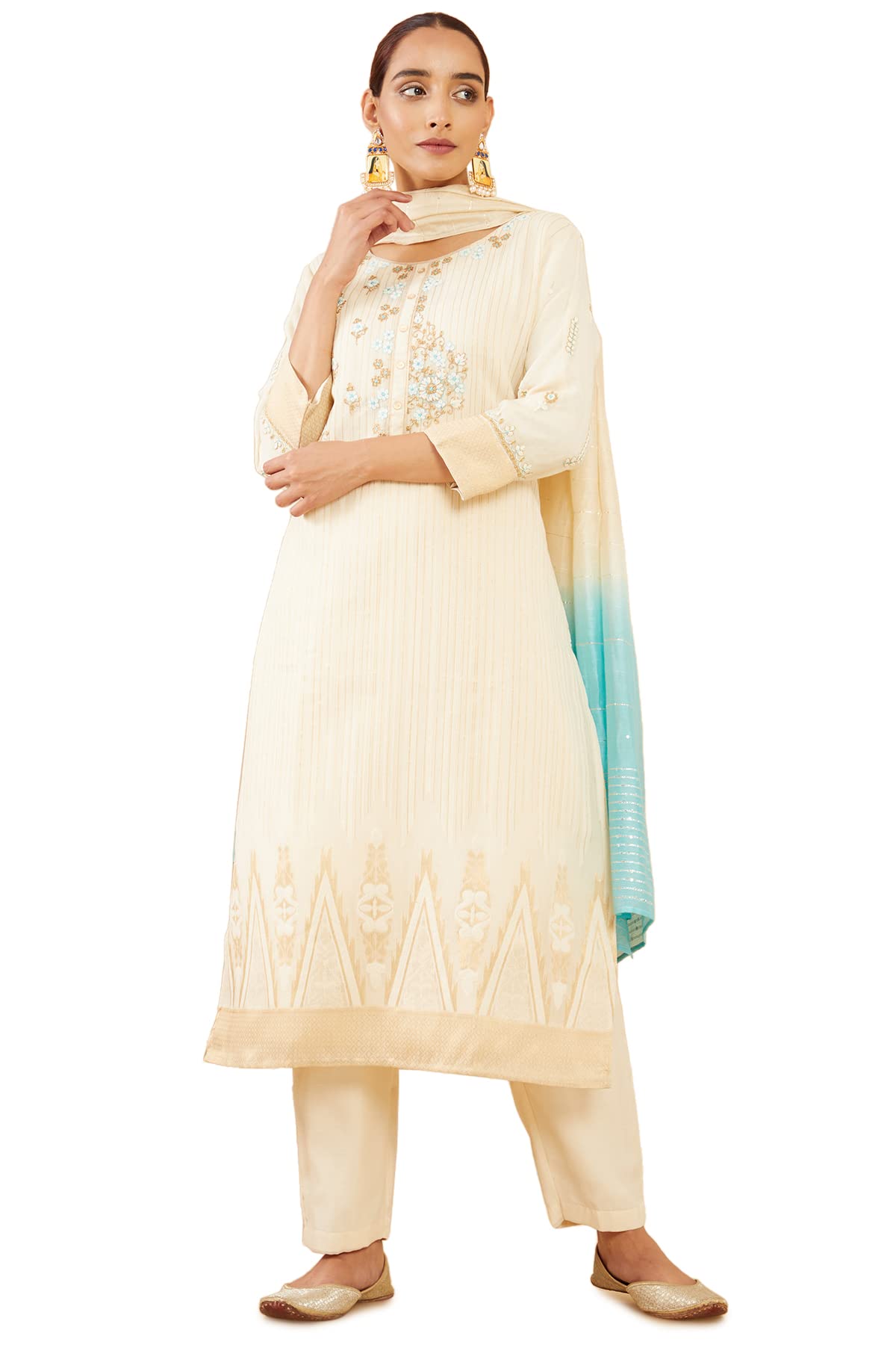 Soch Women Beige Silk Blend Suit Set