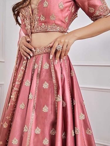 Zeel Clothing Women's Art Silk Semi-Stitched Sequins Dori Embroidered Lehenga Choli with Dupatta (7091-Pink--Lehenga-Choli-Latest; Free Size) (Pink)