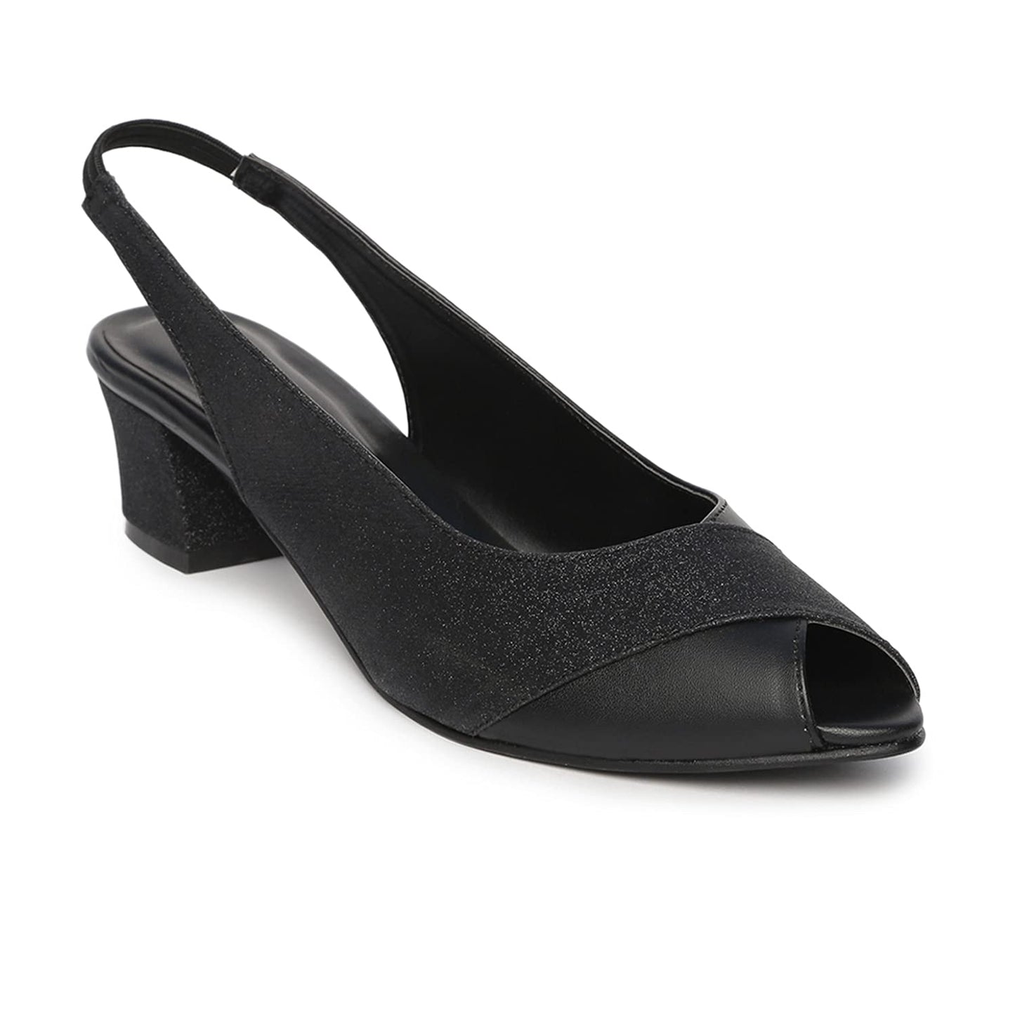 Marc Loire Women's Black Slip-On Block Peep Toe Heel Fashion Sandals,6
