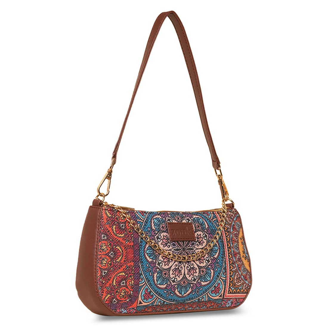 ZOUK Baguette Bag | Crossbody Bags for Women | Women's Handbags | Stylish Sling Bag for Woman | Vegan Leather Evening Bag | Travel & Office Use | Purse and Wallet | Multicolor Mandala Print