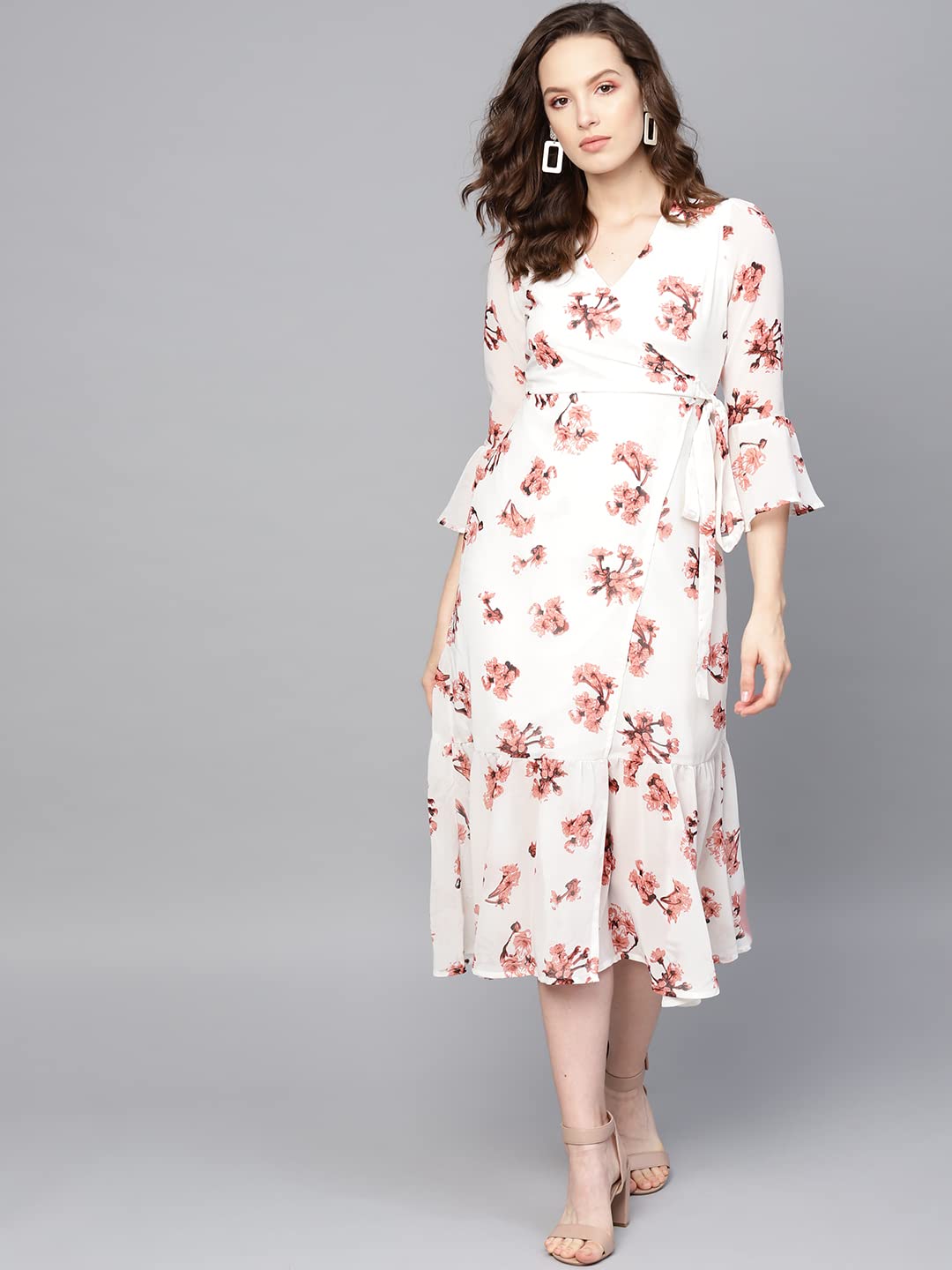 SASSAFRAS White Floral Wrap Tie Dress
