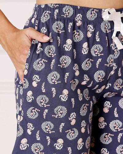 BODYCARE Women's Cotton Printed T-Shirt and Shorts Set | Soft & Breathable Nightwear | Short Sleeves | Loungewear Co-Ord Set | BSSS17036_100 Multicolour