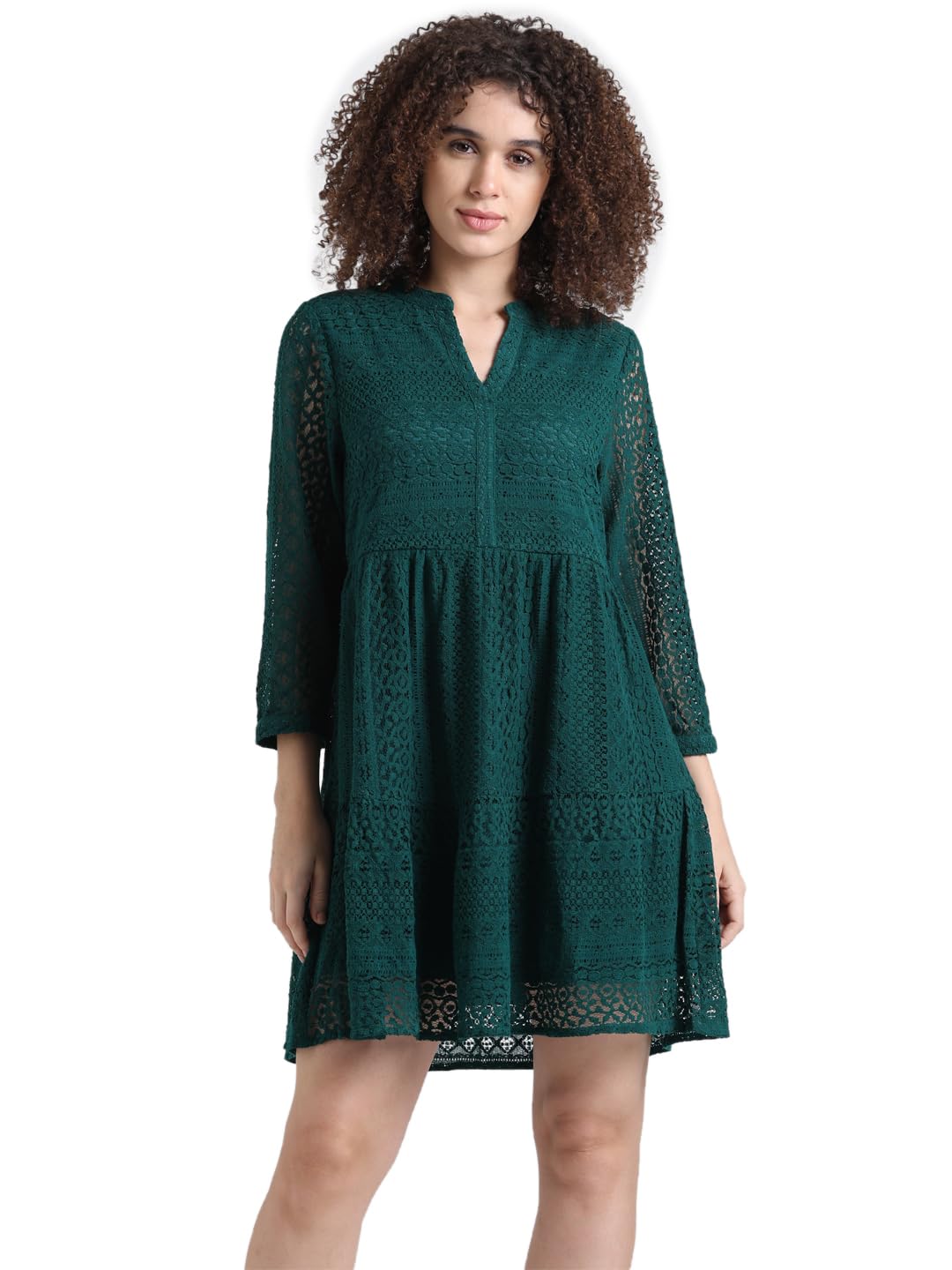 green emerald velvet dress ONLY Green Lace Fit & Flare Dress