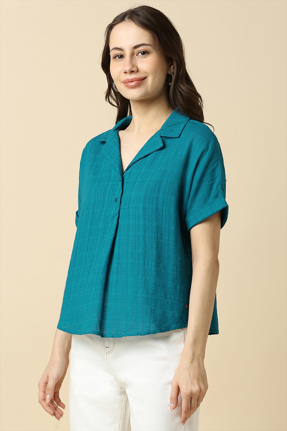 Allen Solly Women Blue Textured Casual Top