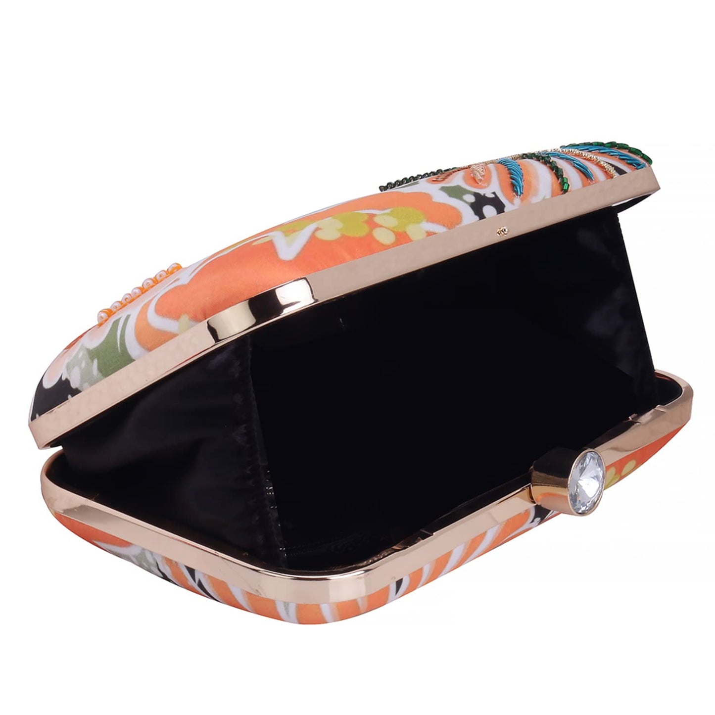 SWISNI Orange orange floral printed embridered clutch II Women's Traditional Designer Clutch For Women & Girls II PRINTED EMBROIDERED CLUTCHES