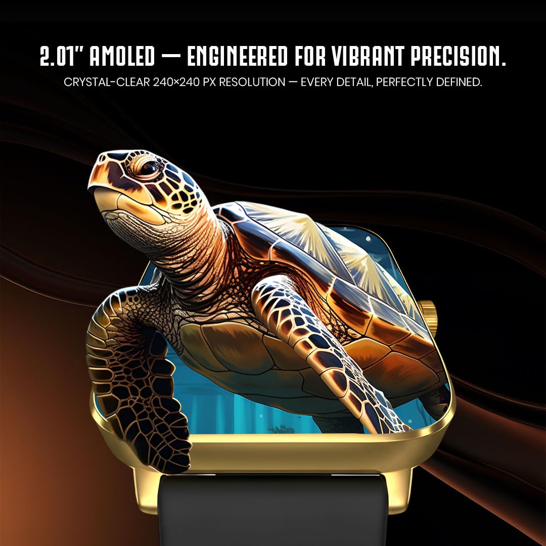 PunnkFunnk NeoLux 1.96” HD Display Smartwatch for Men & Women 2025 | Bluetooth Calling | 110+ Sports Modes | Heart Rate | SpO2 | IP67 Waterproof | Compatible with Android & iOS - (Gold Dial Black)