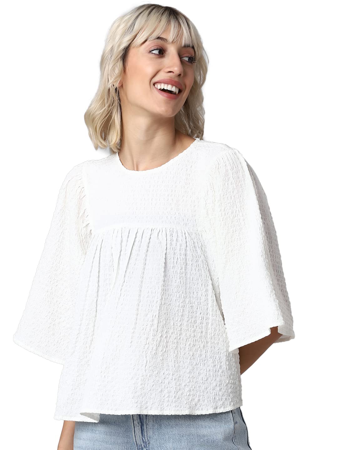 ONLY Women's Solid Regular Fit T-Shirt