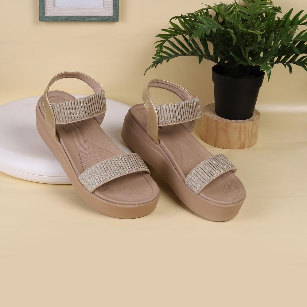Mochi Women Gold Wedge Heel Comfort Sandal UK/6 EU/39 (34-924)