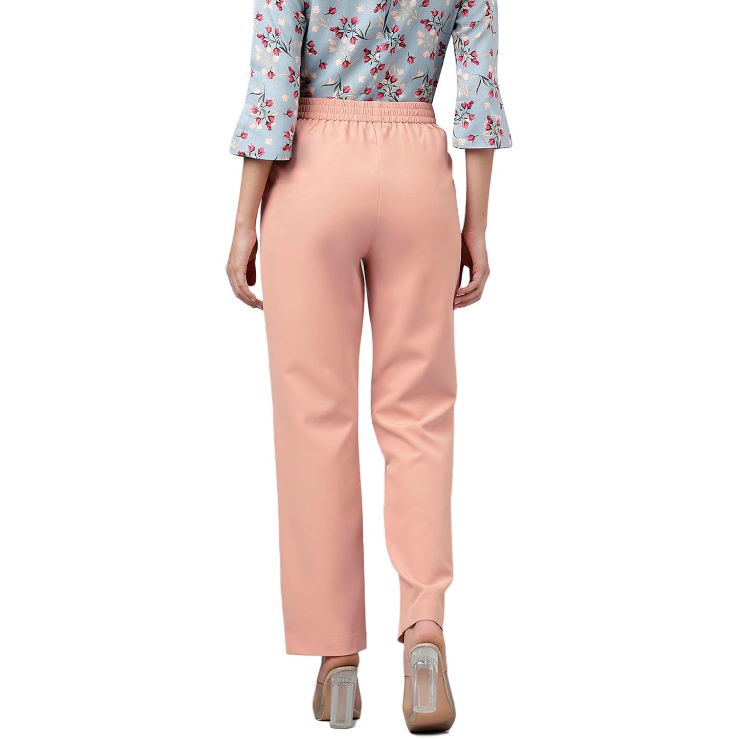 Latin Quarters Women's Ankle Length Solid Peach Pants_L