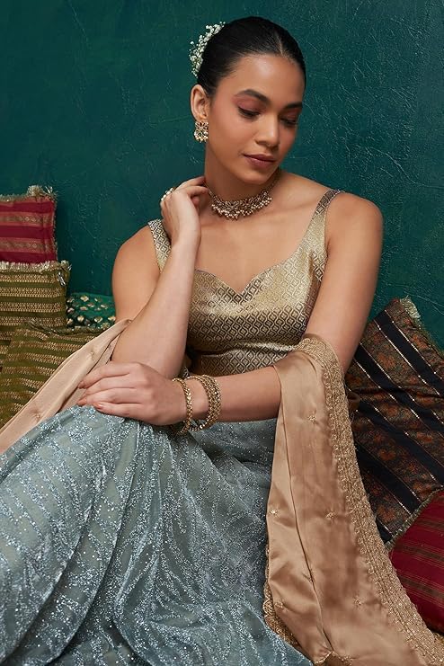 Soch Women's Tussar Sleeveless Regular Fit Blouse (BLSLJQD00654B_Gold 36)