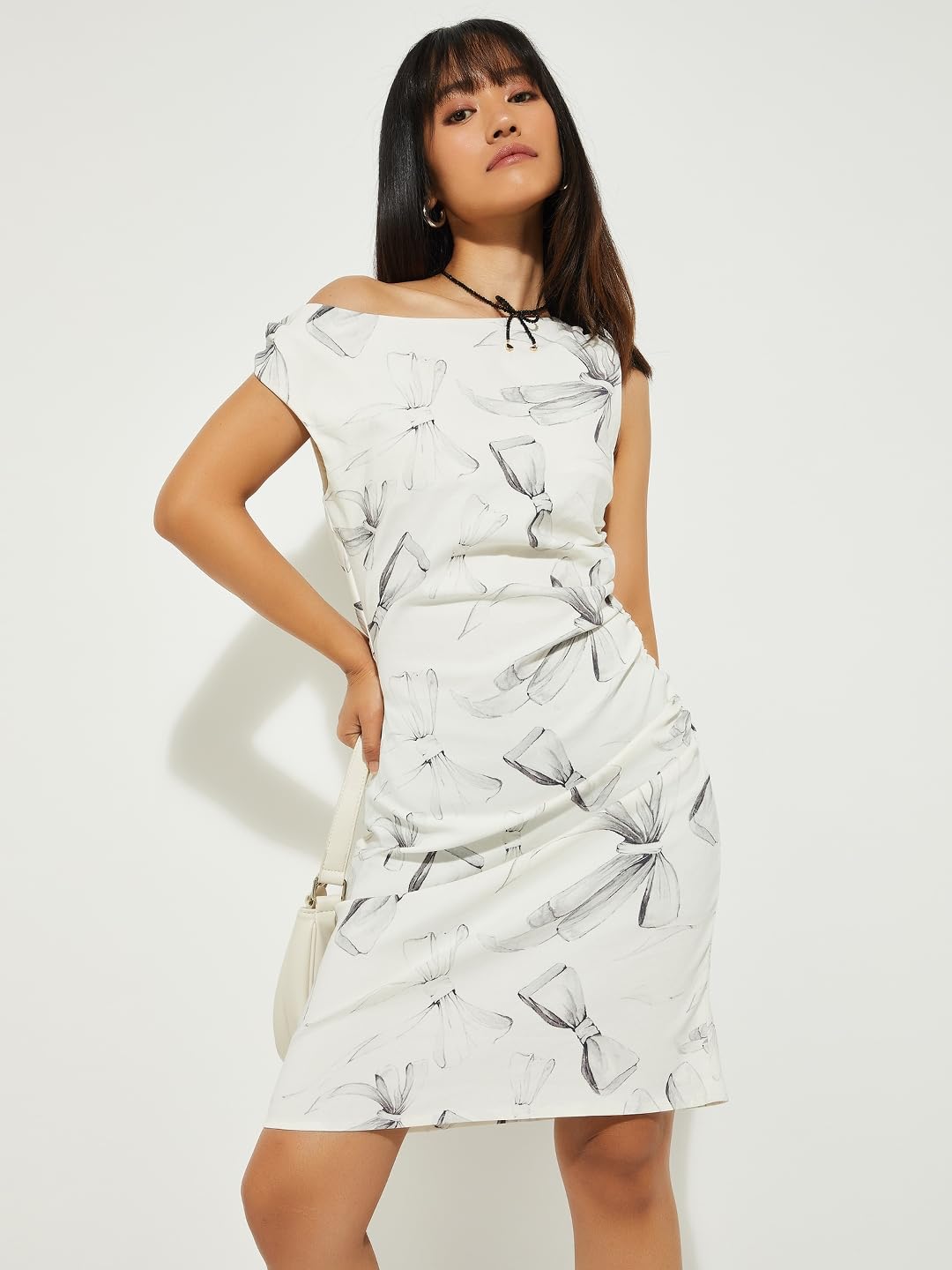 Max Women Knee Length Alaya F x URB_N Printed One Shoulder Shift Dress