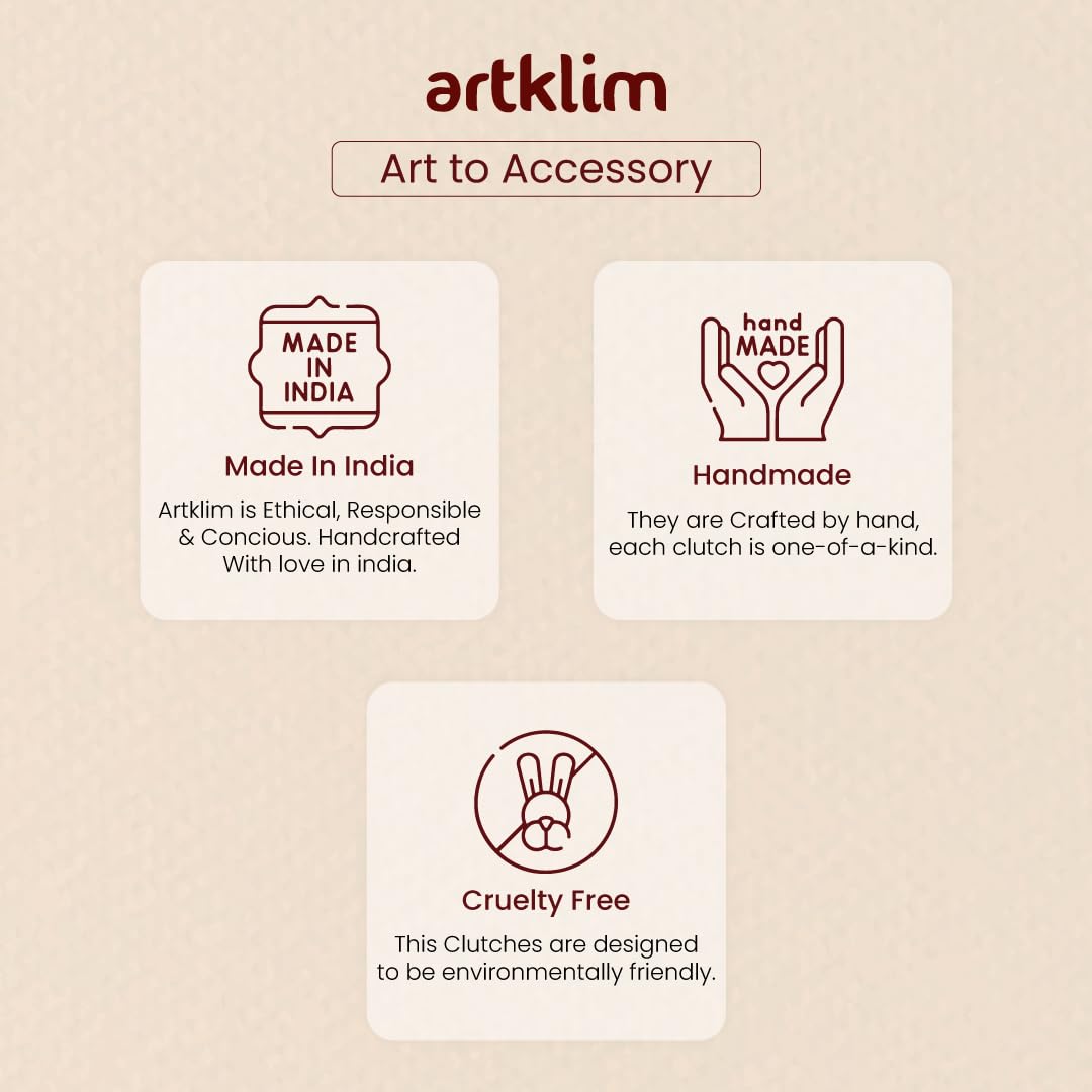 Artklim Women’s Butterfly Portrait Printed Clutch Bag | Stylish Ethnic Ladies Evening Handbag for Party, Bridal and Wedding Use | Box-Style Clutch Purse with Detachable Metal Chain Strap (Multicolor)