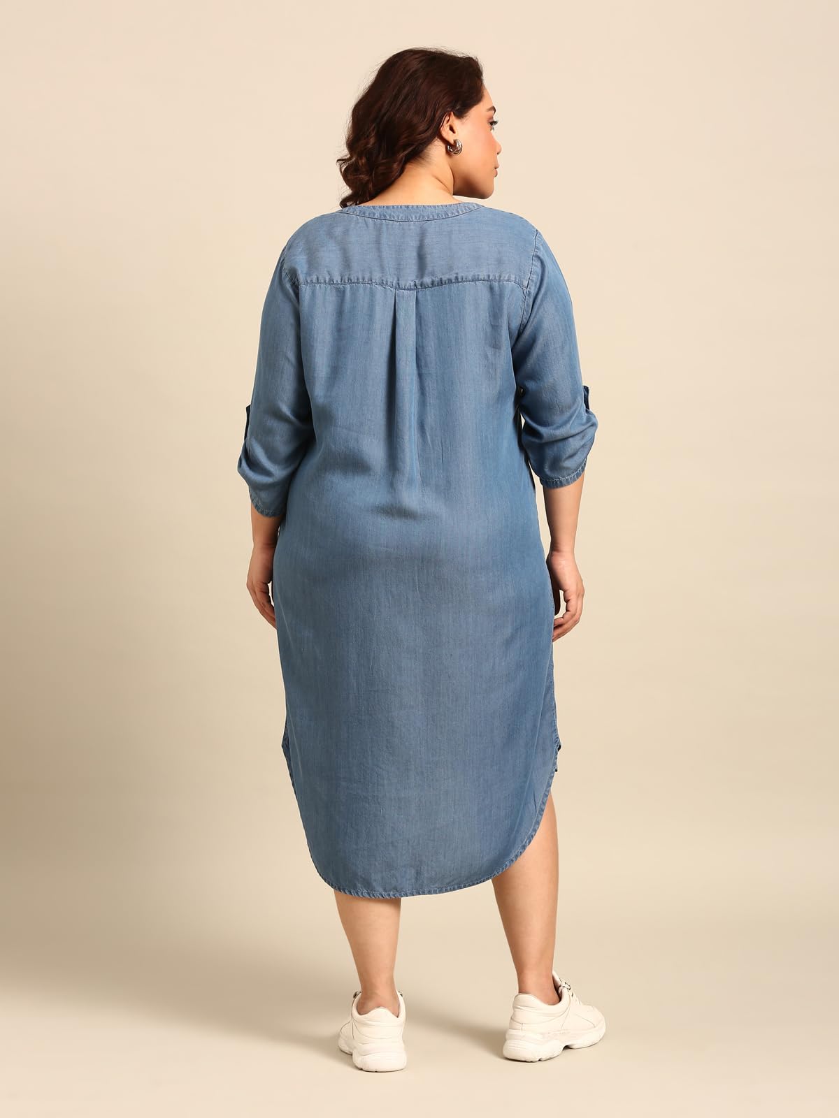 The Pink Moon Women's Midi A-Line Plus Size Denim Dress - (DRS_NIM18_Tencel_Blue_2XL)