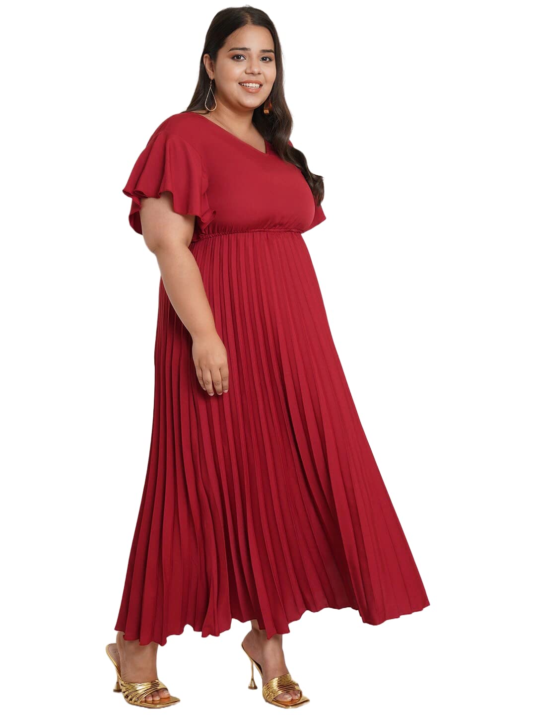 U&F Women Plus Size Maxi Party Dress Maroon