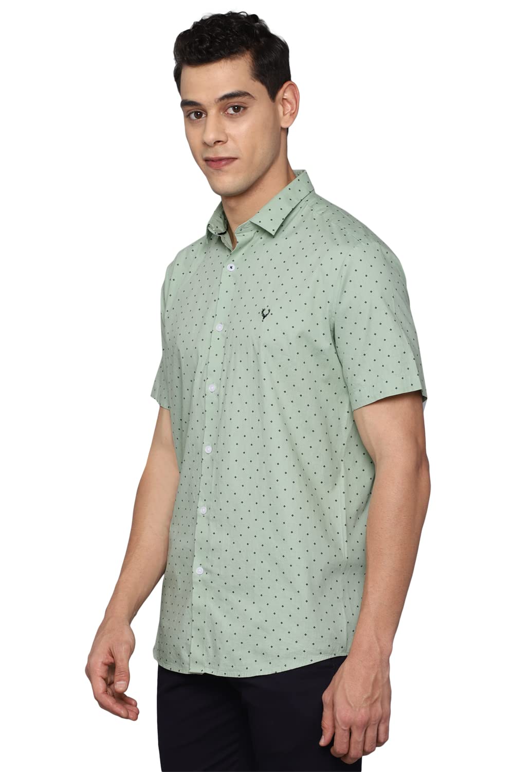Allen Solly Men's Cotton Printed Fitted Shirt (ASSHQSPP035341_Green 40)