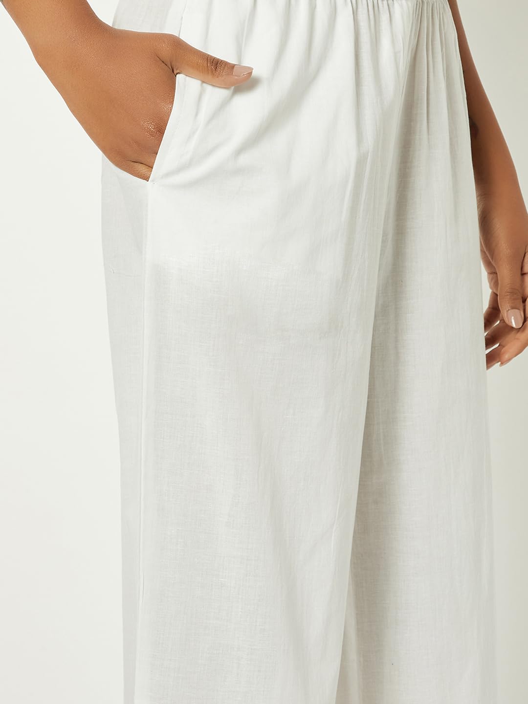 Max Women Embroidered Palazzos with Scalloped Hem (White_XXL)
