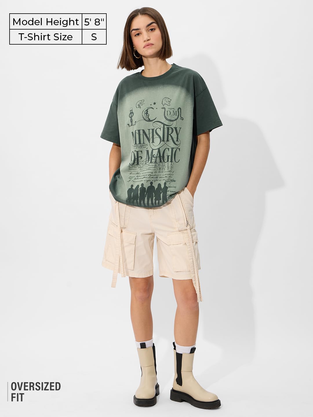 The Souled Store Official Harry Potter Originals: Ministry of Magic Women and Girls Short Sleeve Round Neck Black Graphic Printed Cotton Oversized T-Shirts