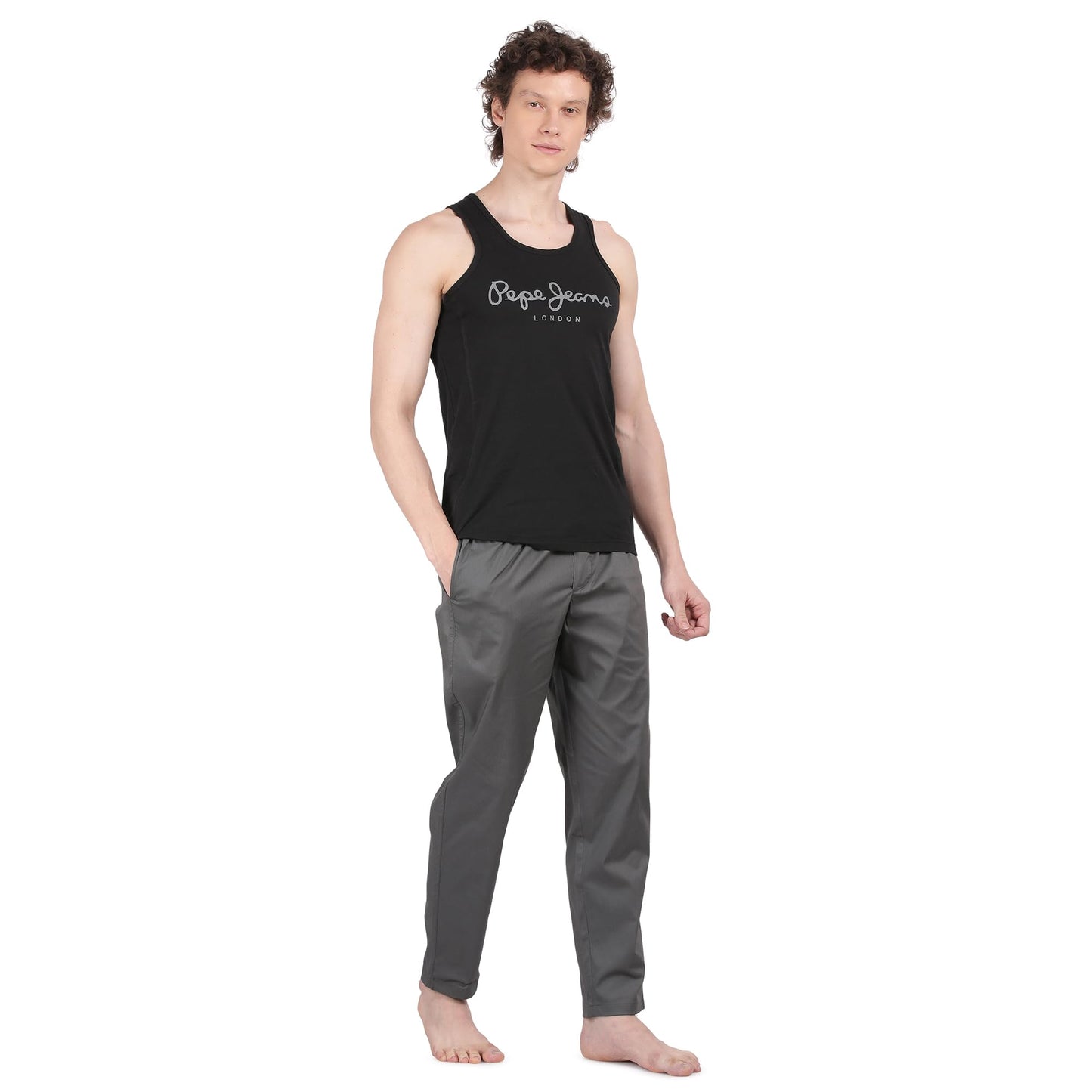 Pepe Jeans Innerwear Men's Solid Relaxed Mid Rise Woven Pyjama - Grey - X-Large