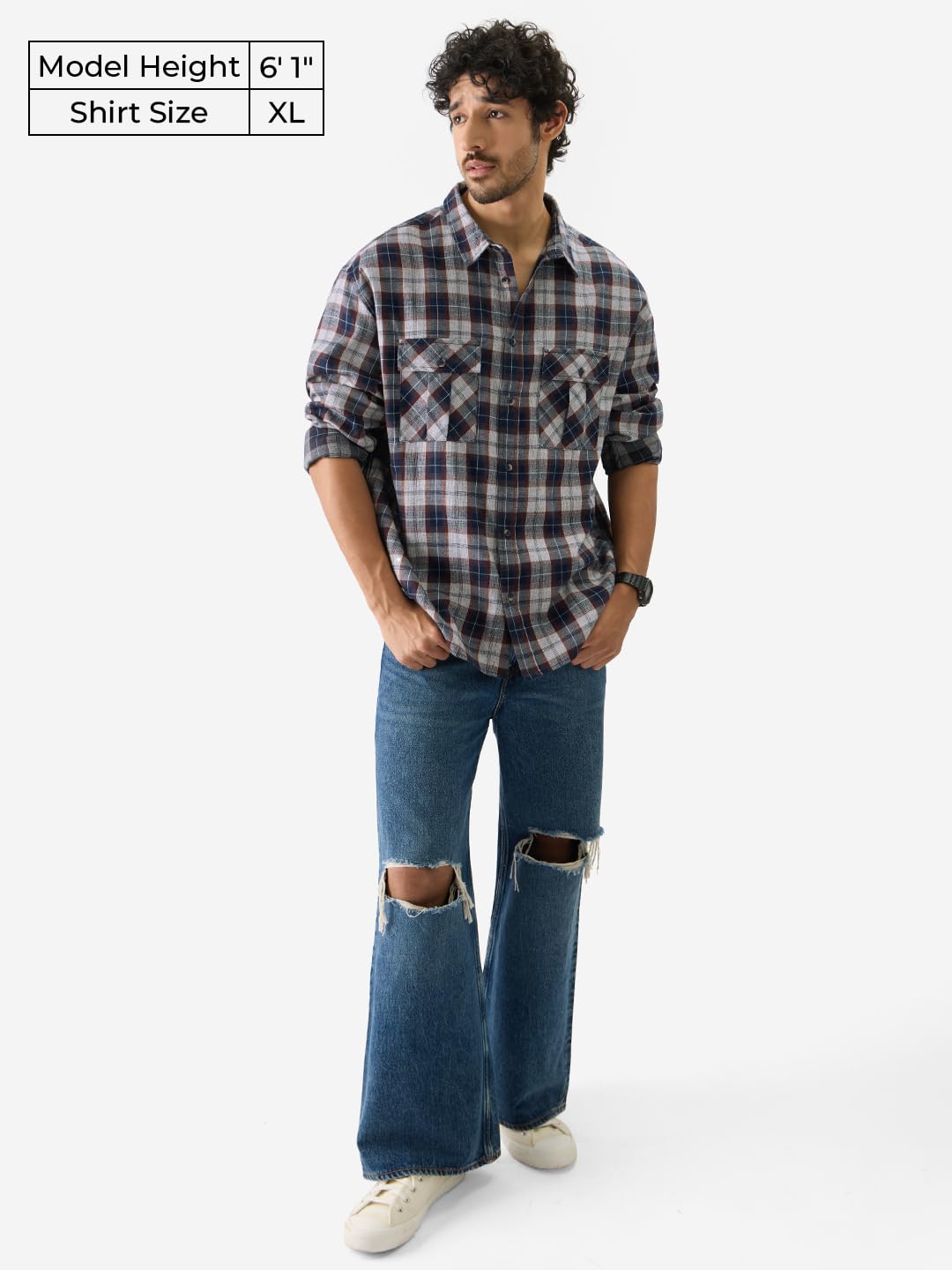 The Souled Store Plaid Insignia Long Sleeve Collared Neck Cotton Button-Down Relaxed Fit Shirts for Men's & Boy's- Casual Comfort with Timeless Style Multicolour