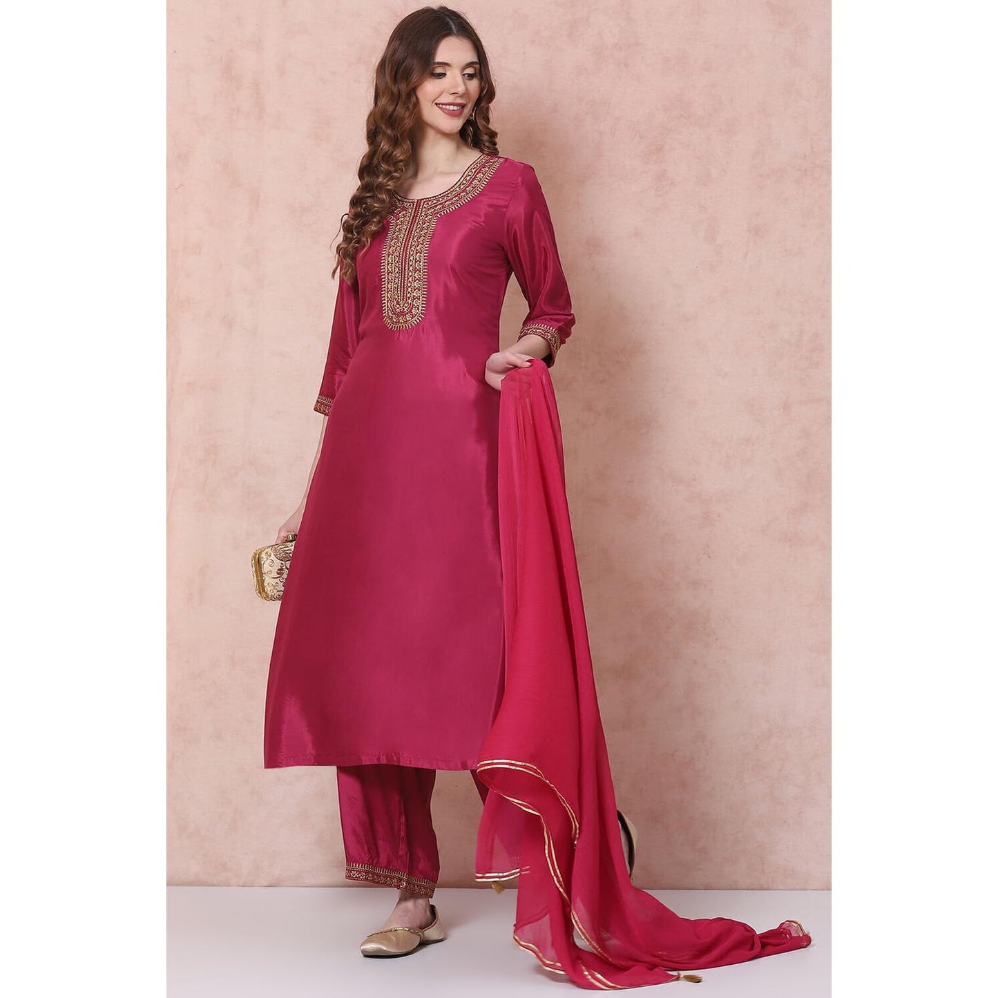 Rangriti Women Wine Viscose A Line Kurta Set_32