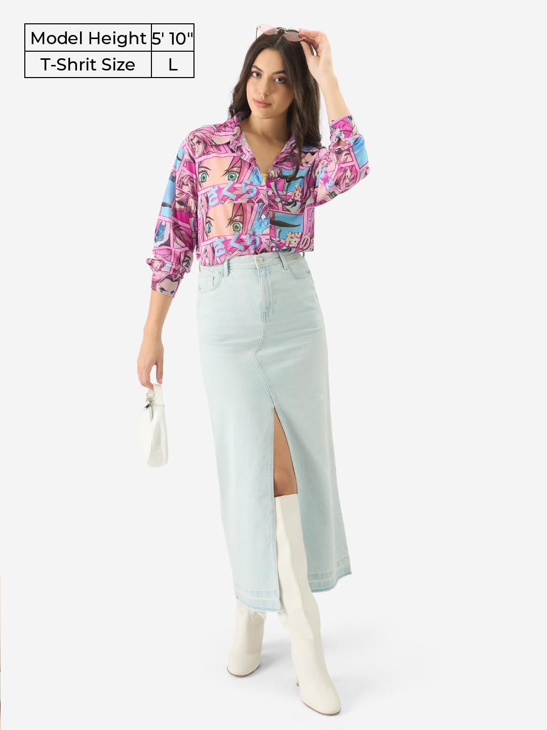 The Souled Store Mesh Shirt : Sakura Comic Panels Women and Girls Long Sleeve Collared Neck Button Down Pink Anime All Over Printed Rayon Boyfriend Shirts