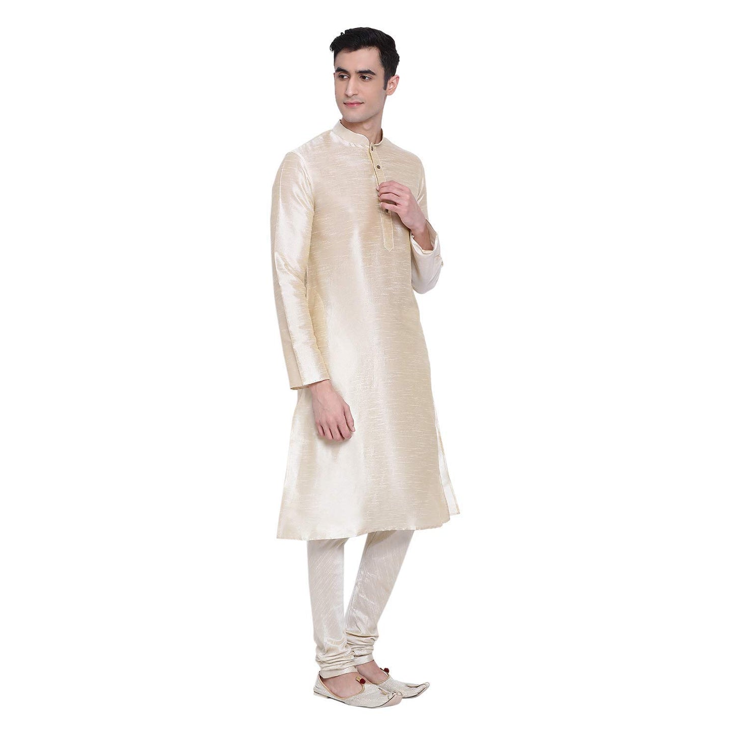 Royal Kurta Mens Raw Silk Regular Fit Kurta Pyjama Set (Cream, 40)